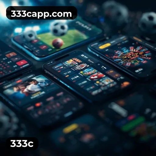 App 333c para iOS e Android — interface mobile, login biométrico e PIX integrado